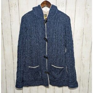 Cabela’s Blue Cable Knit Toggle Hoodie Jacket Womens Size M Cozy Sherpa Lined